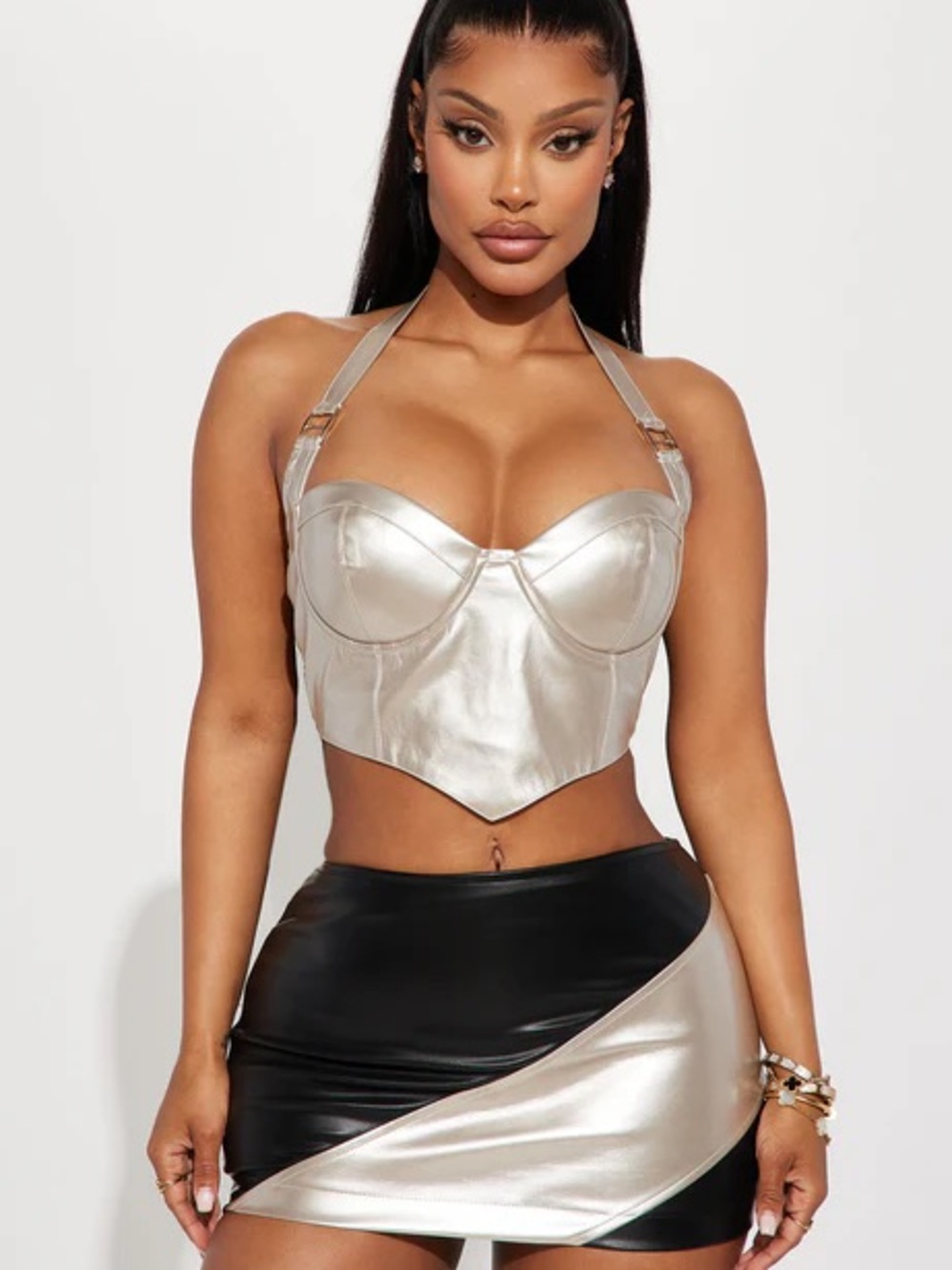 Weekend Clubbing Metallic Halter Top - Silver